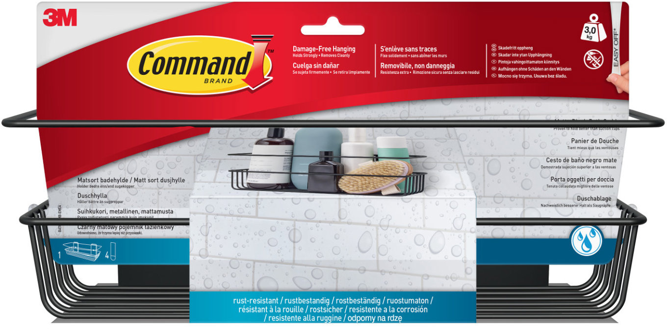 3M Command™ Polička vrátane štyroch fixačných pások, matná čierna, 32 × 10,7 × 10,2 cm, nosnosť 3 kg