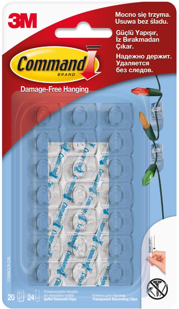 3M Command™ číre samolepiace plastové háčiky, mini vyhotovenie, 20 ks