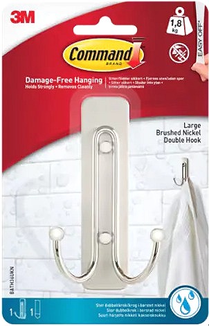 3M Command Bath Large Double Hook BATH36-SN-1-UKN, Satin Nickel, 1 kus