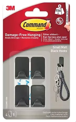 3M Command Small Metallic Hook 17032-MB-4-UKN, čierne, 4 kusy