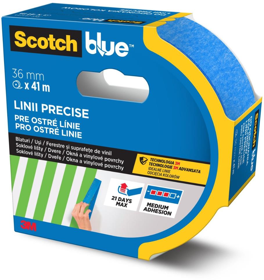 3M™ Scotch™ univerzálna maskovacia páska 36 mm × 41 m, vyhotovenie 2093 – na ostré línie