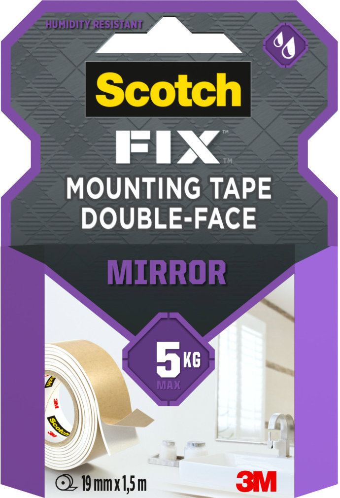 3M™ Scotch® obojstranná penová montážna páska do vlhkých priestorov, 19 mm × 1,5 m