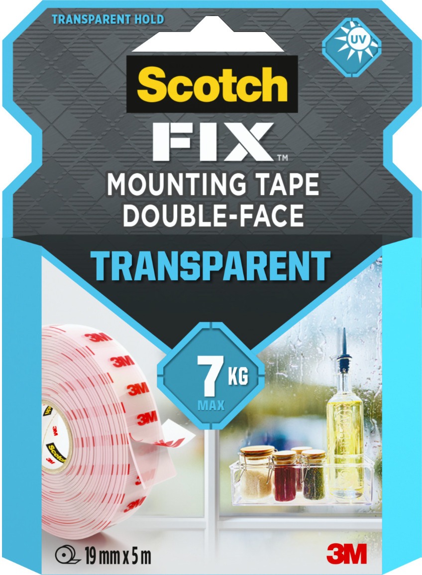 3M Scotch-FIX™ Priehľadná obojstranná montážna páska 4910C-1950-P, 19 mm × 5 m