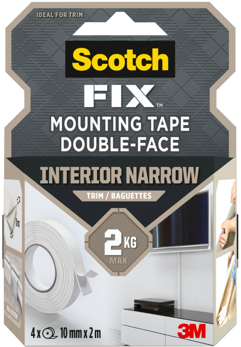 3M Scotch-FIX™ úzka montážna obojstranná páska, 4 ks x 10 mm × 2 m
