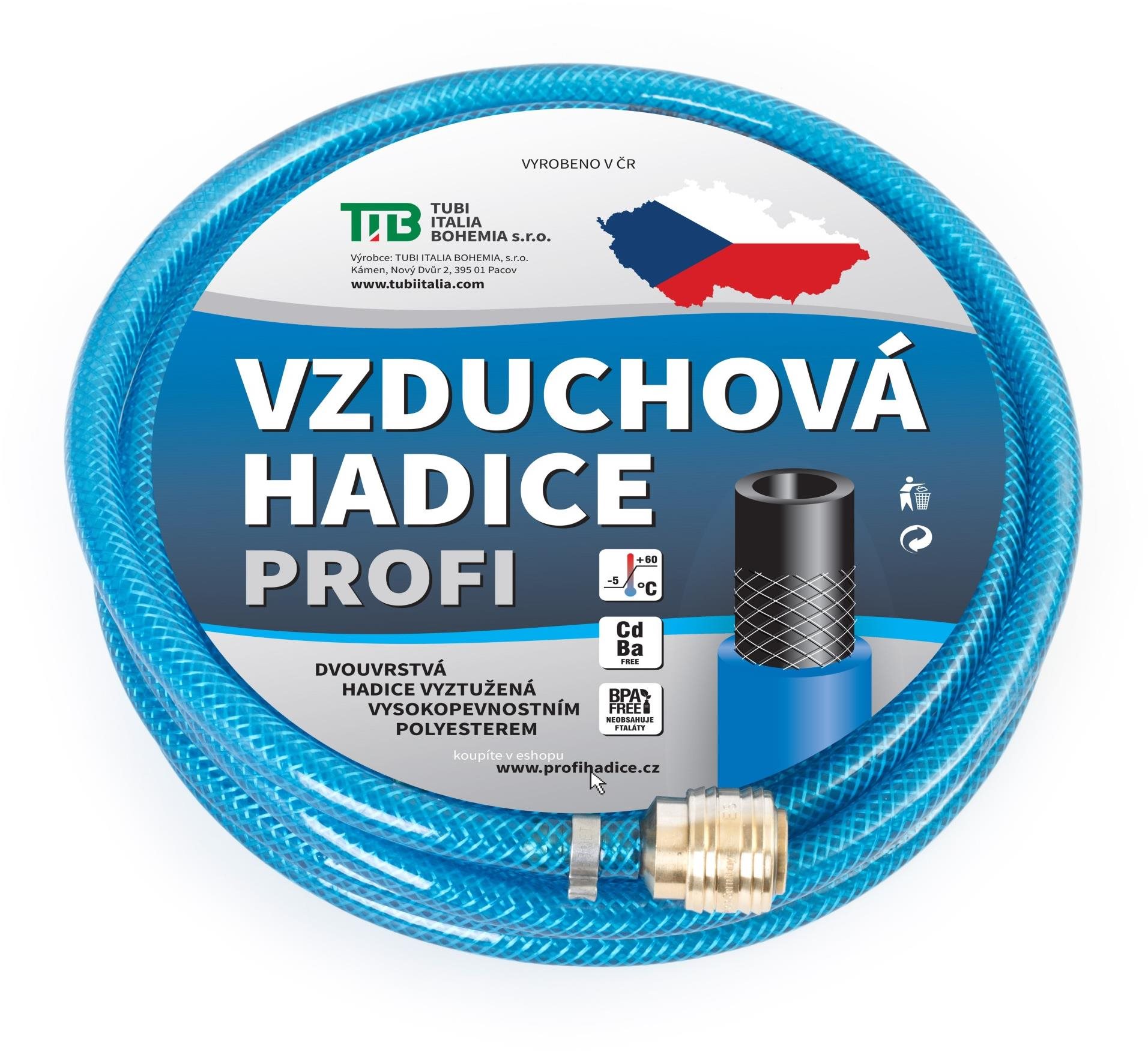 TUBI Vzduchová hadica modrá priehľadná s koncovkami 13 × 19 mm, 10 m