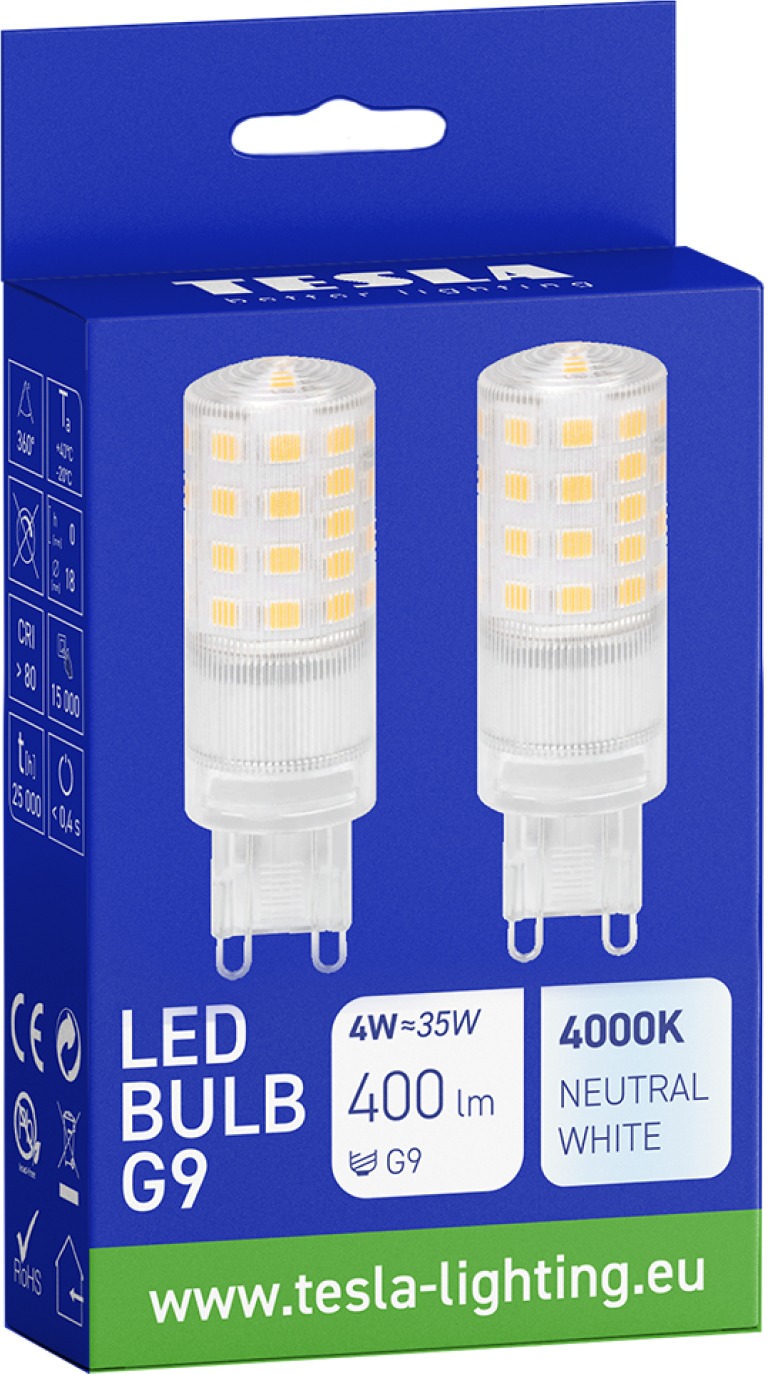 TESLA LED BULB, G9, 4 W, 400 lm, 4000 K denná biela , 2 ks