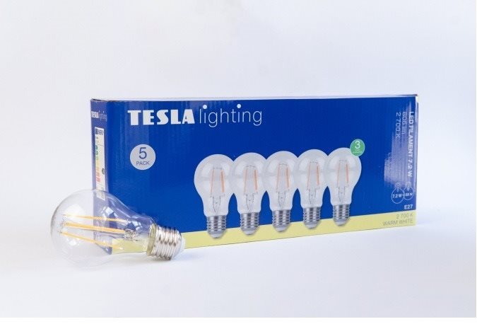 Tesla – LED žiarovka FILAMENT RETRO BULB E27, 7,2 W, 230 V, 806 lm, 25 000 h, 2 700 K teplá biela, 360st,čir