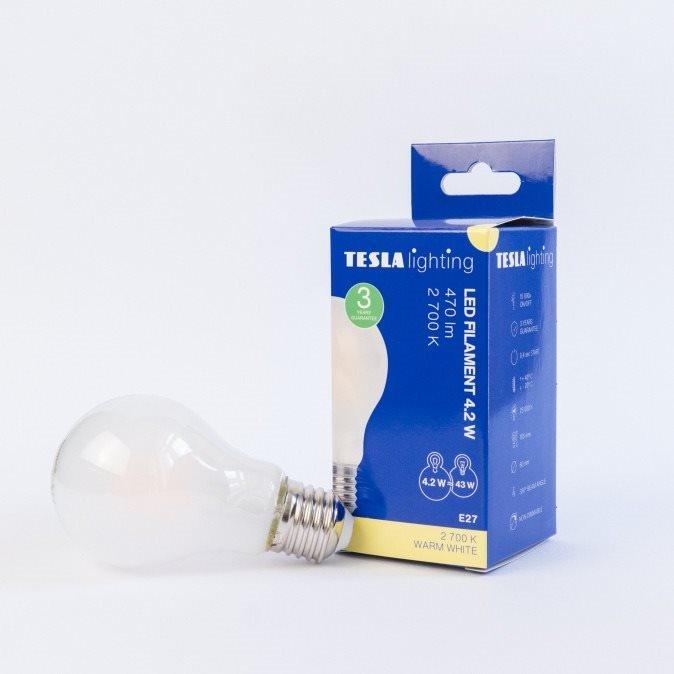 Tesla – LED žiarovka FILAMENT RETRO BULB, E27, 4,2 W, 230 V, 470 lm, 25000 h, 2700 K teplá biela, 360 st