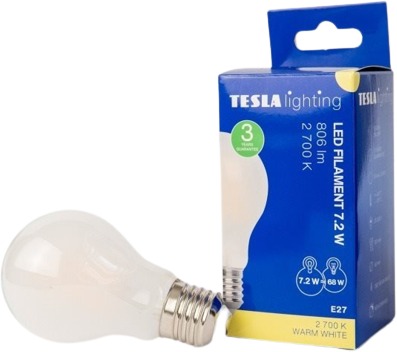 Tesla – LED žiarovka FILAMENT RETRO BULB E27, 7,2 W, 230 V, 806 lm, 25000 h, 2700 K teplá biela, 360 st