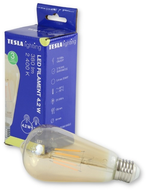 Tesla – LED žiarovka CONE BULB VINTAGE, E27, 4,2 W, 230 V, 380 lm, 25000 h, 2400 K, 360 st, zlatá