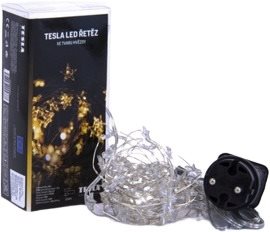 Tesla – dekoratívna nano reťaz Hviezda 1,5 cm, 50 LED, 2 700K, 5 m + 3 m kábel, 230 V, časovač, IP44