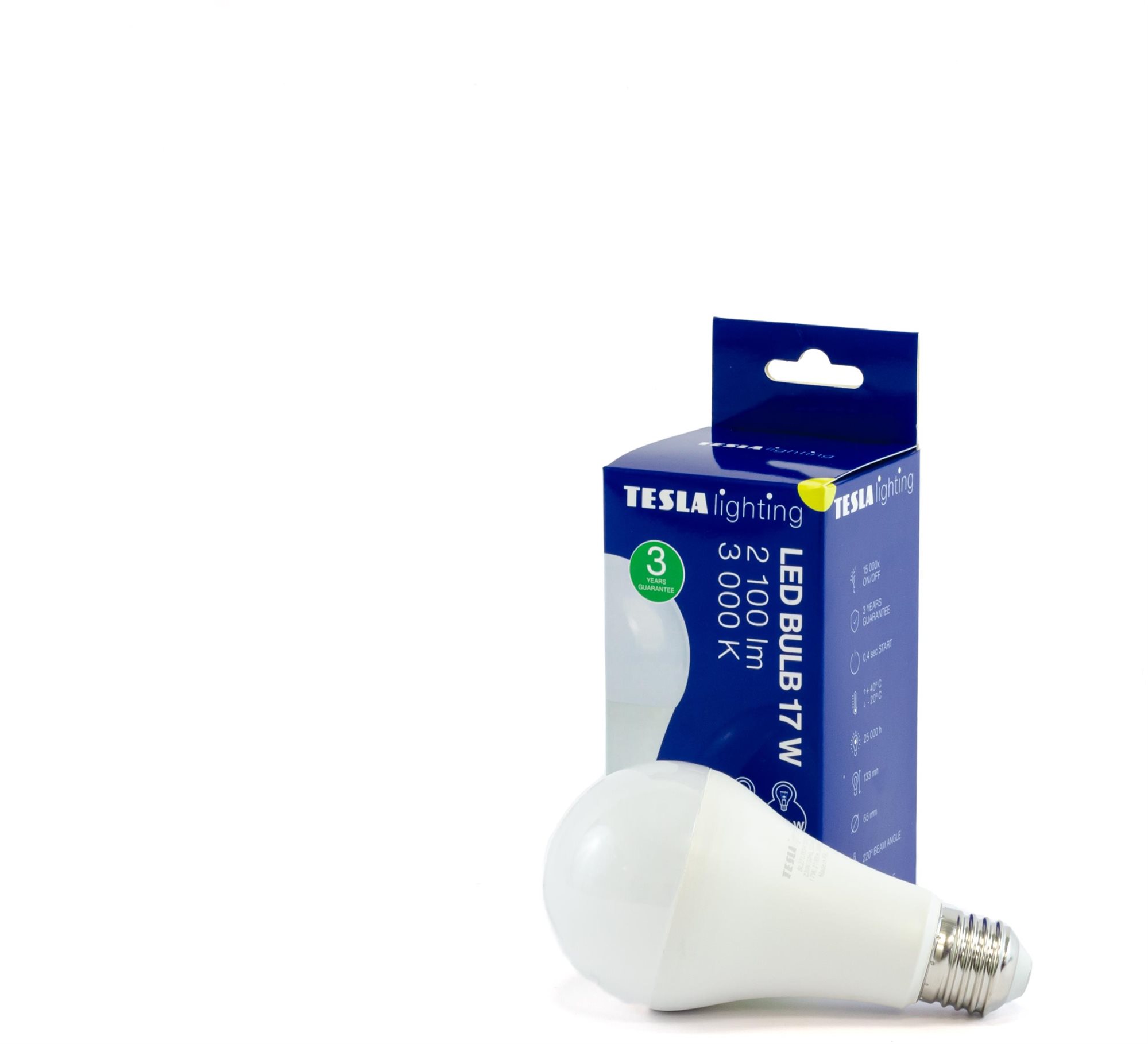 Tesla – LED žiarovka BULB E27, 17 W, 230 V, 2 100 lm, 25 000 h, 3 000 K teplá biela 220st