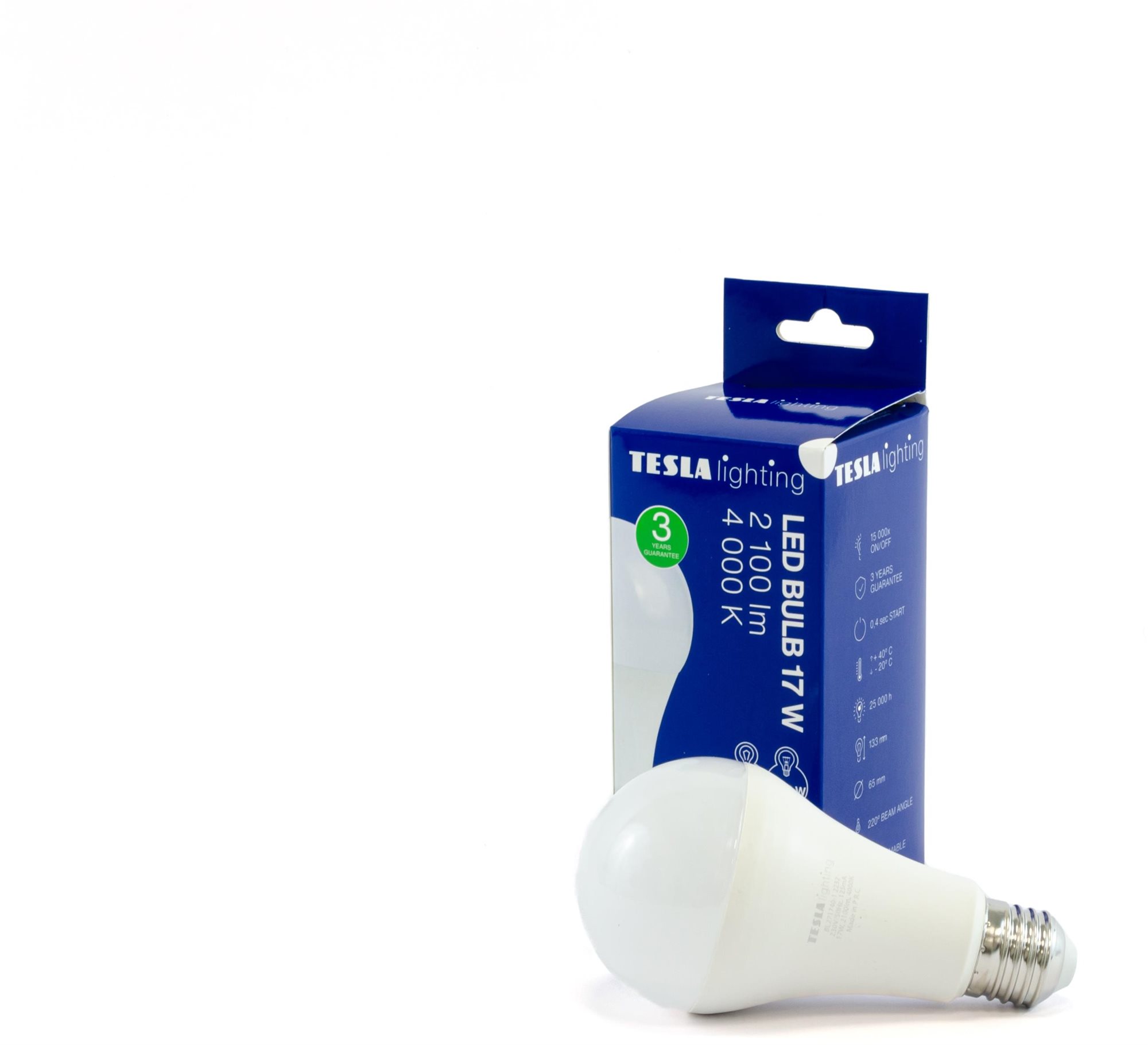 Tesla – LED žiarovka BULB E27, 17 W, 230 V, 2 100 lm, 25 000 h, 4 000 K denná biela 220st