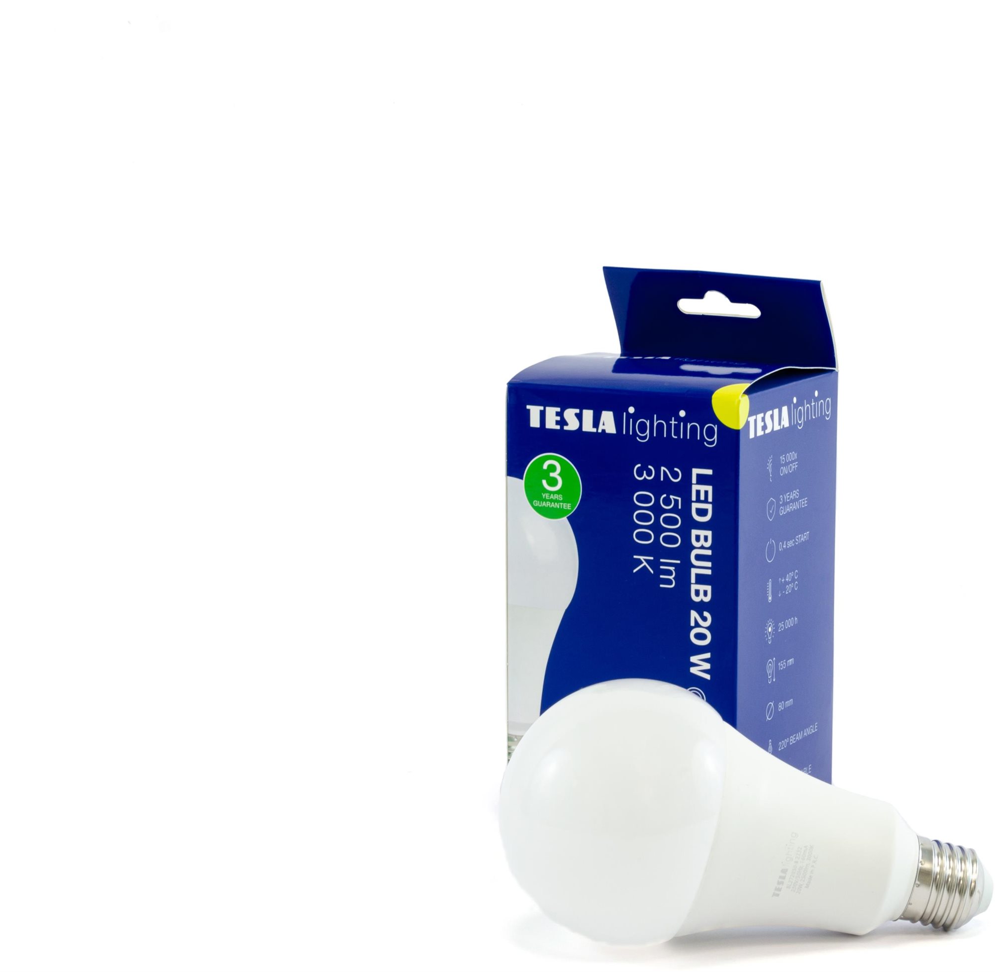 Tesla–- LED žiarovka BULB E27, 20 W, 230 V, 2 500 lm, 25 000 h, 3 000 K teplá biela 220st