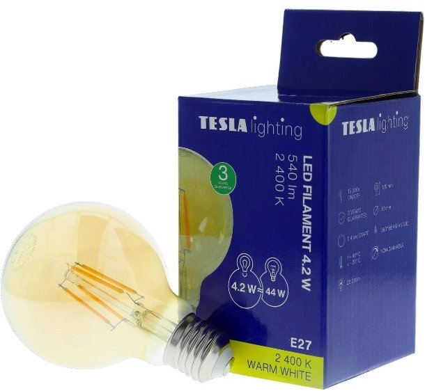Tesla GLOBE G80 VINTAGE, E27, 4, 2W, 230V, 540lm, 2400K, 360st, zlatá