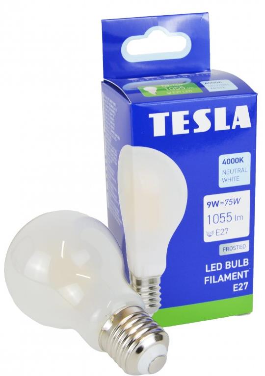 Tesla – LED žiarovka FILAMENT BULB E27, 9 W, 230 V, 1055 lm, 4000K denná biela, 360 st., mliečna
