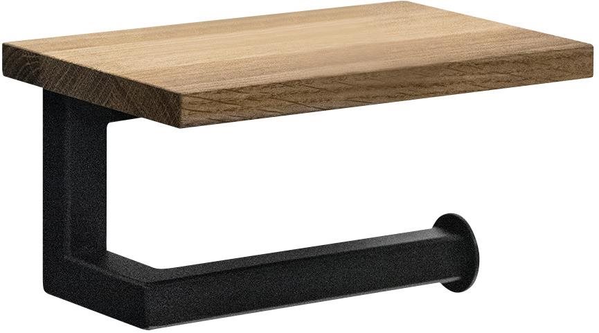 SAPHO SKA držiak toaletného papiera s poličkou 15 × 8 × 10 cm, čierny mat/dub