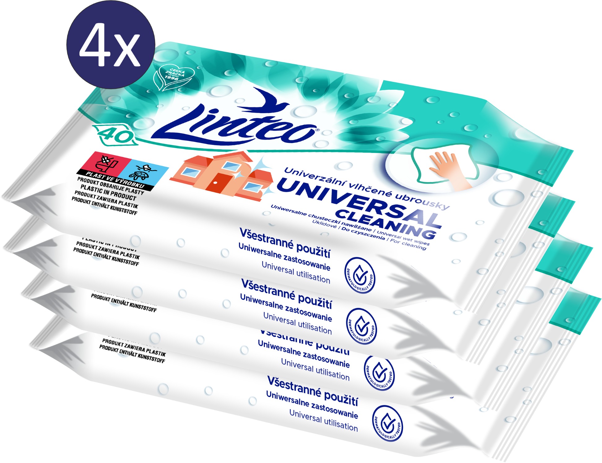 LINTEO vlhčené obrúsky univerzálne (4× 40 ks)