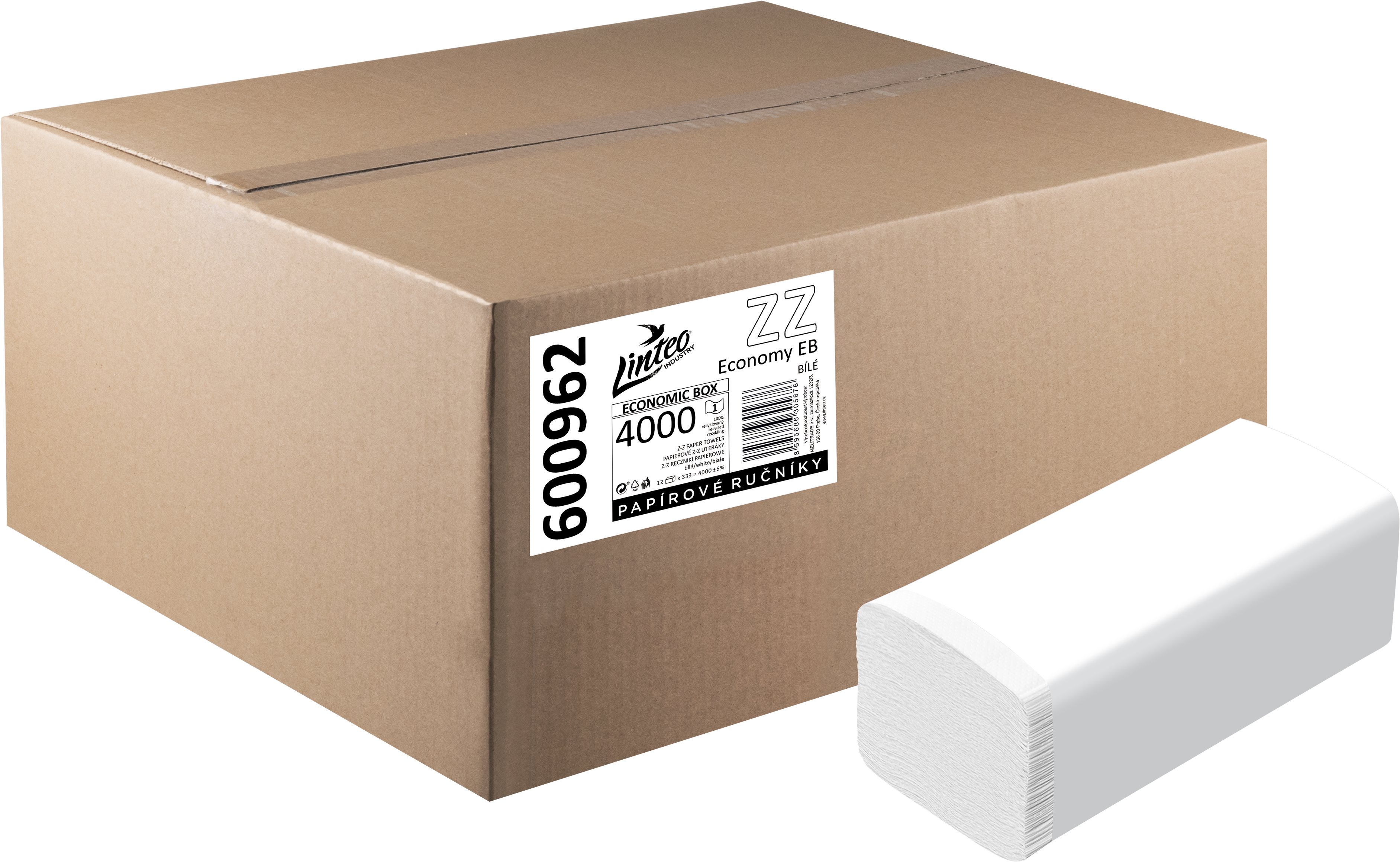 LINTEO ZZ Economy 4000 biele recykl, 12× 333 ks