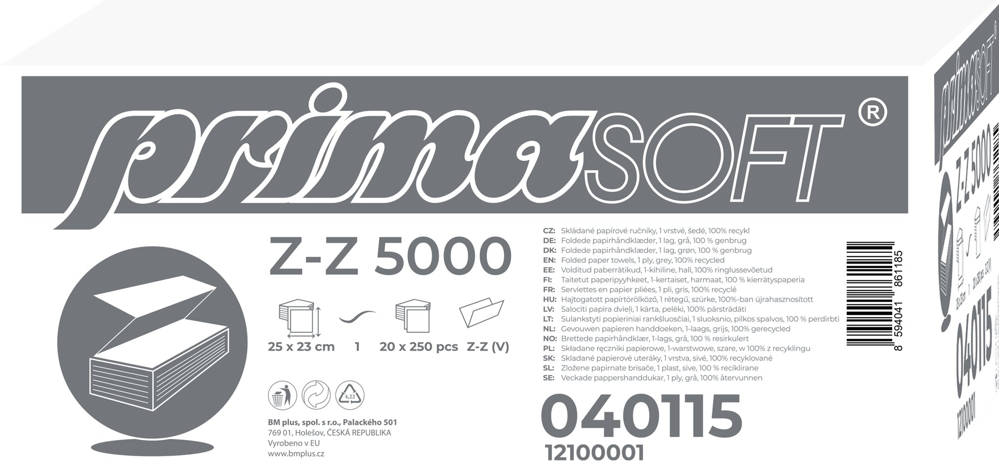 PRIMASOFT utierka ZZ sivá, 5000 ks (20× 250 ks)
