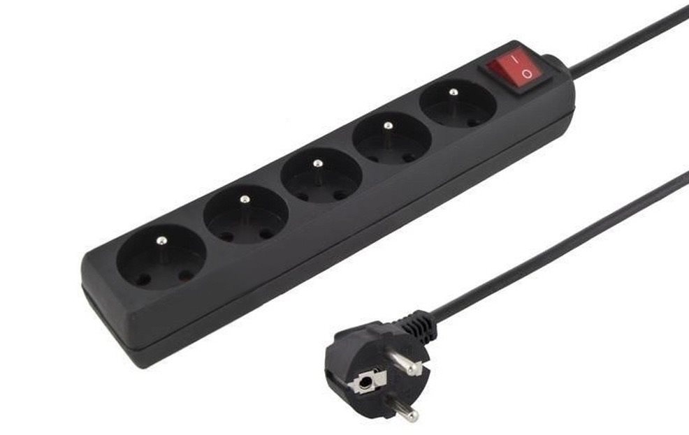 PremiumCord Predlžovací prívod 230 V, 3 m, 5 zásuviek + vypínač, čierny