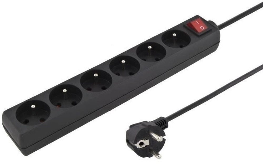 PremiumCord Predlžovací prívod 230 V, 5 m 6 zásuviek + vypínač, čierny