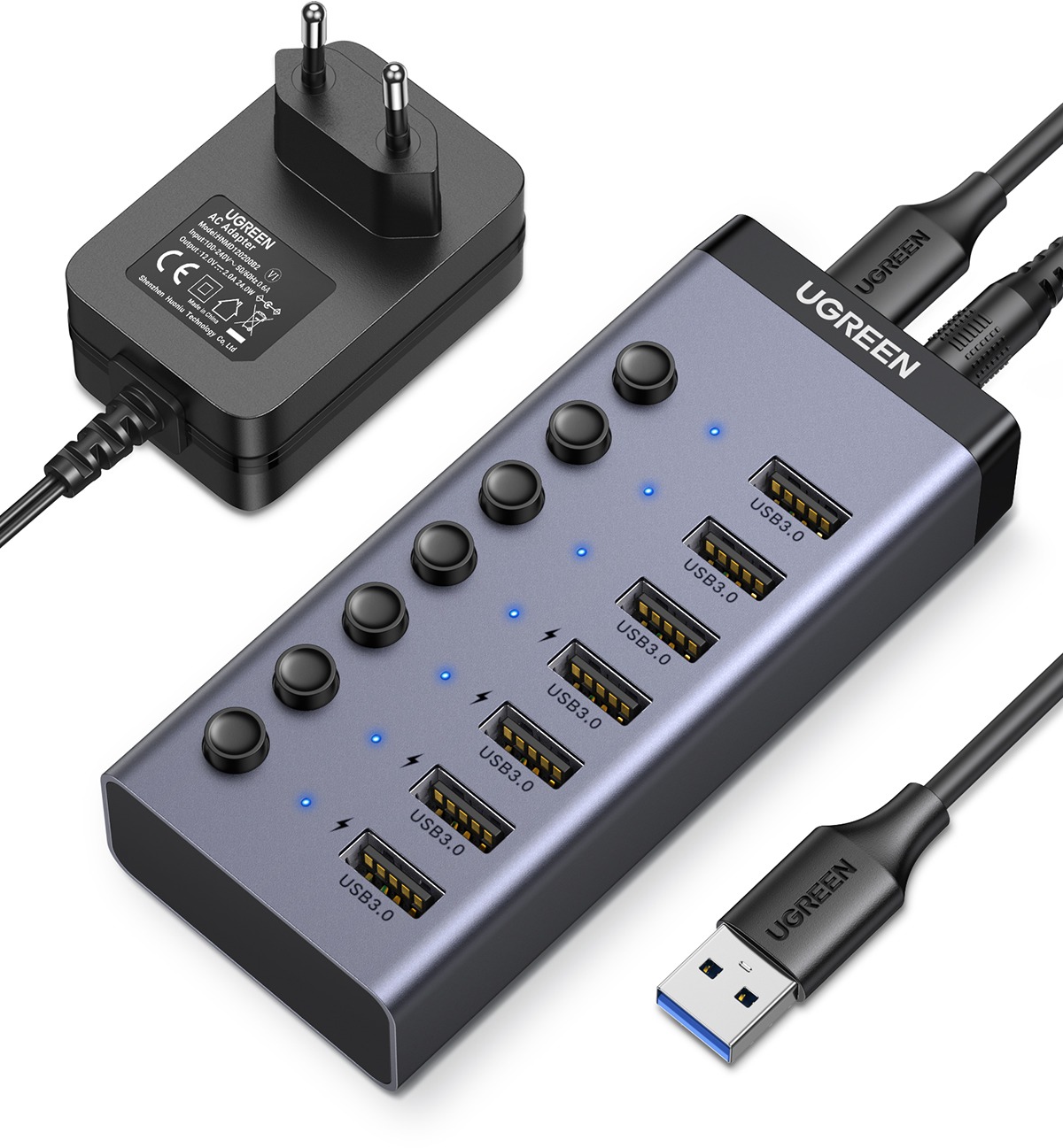 UGREEN USB-C to 7-Port USB-A 3.0 Hub DC 12V EU