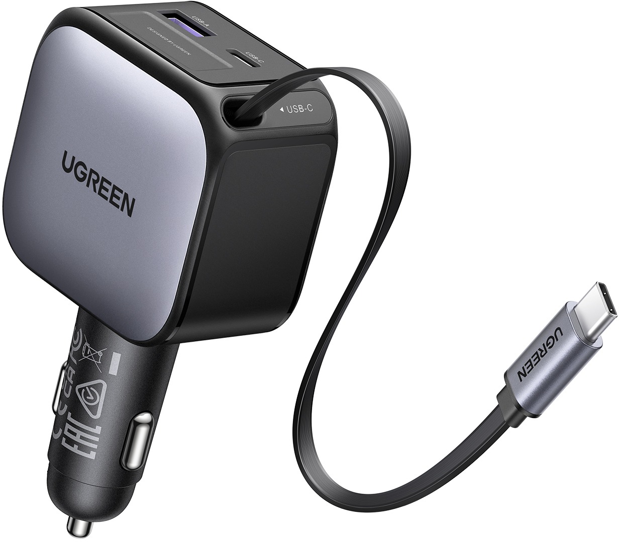 UGREEN 60 W Fast Car Charger with Retractable Cable