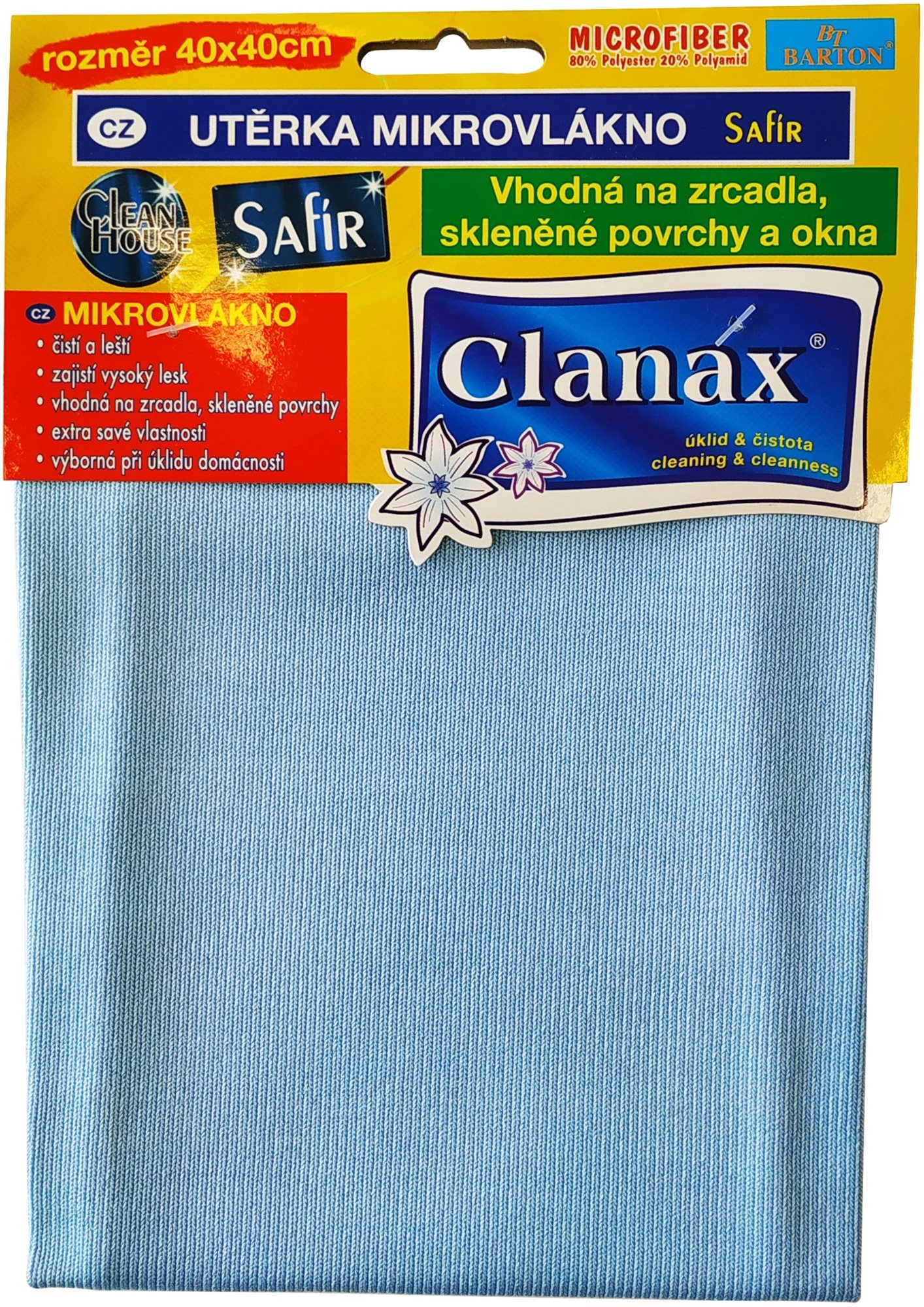 CLANAX utierka mikrovláknona okná Zafír 290 g, 40 × 40 cm