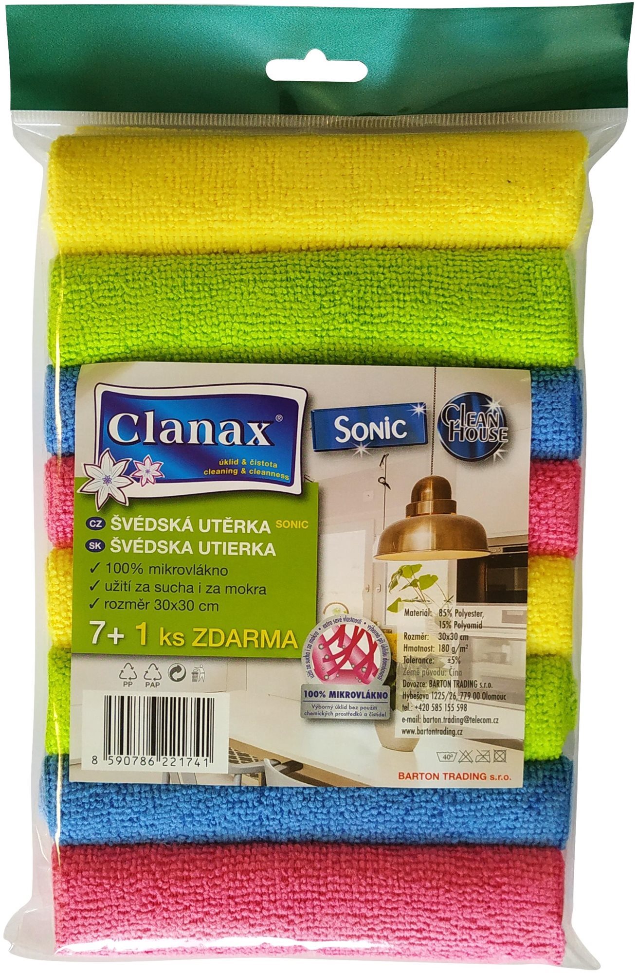 CLANAX švédska utierka Sonic 30 × 30, 8 ks