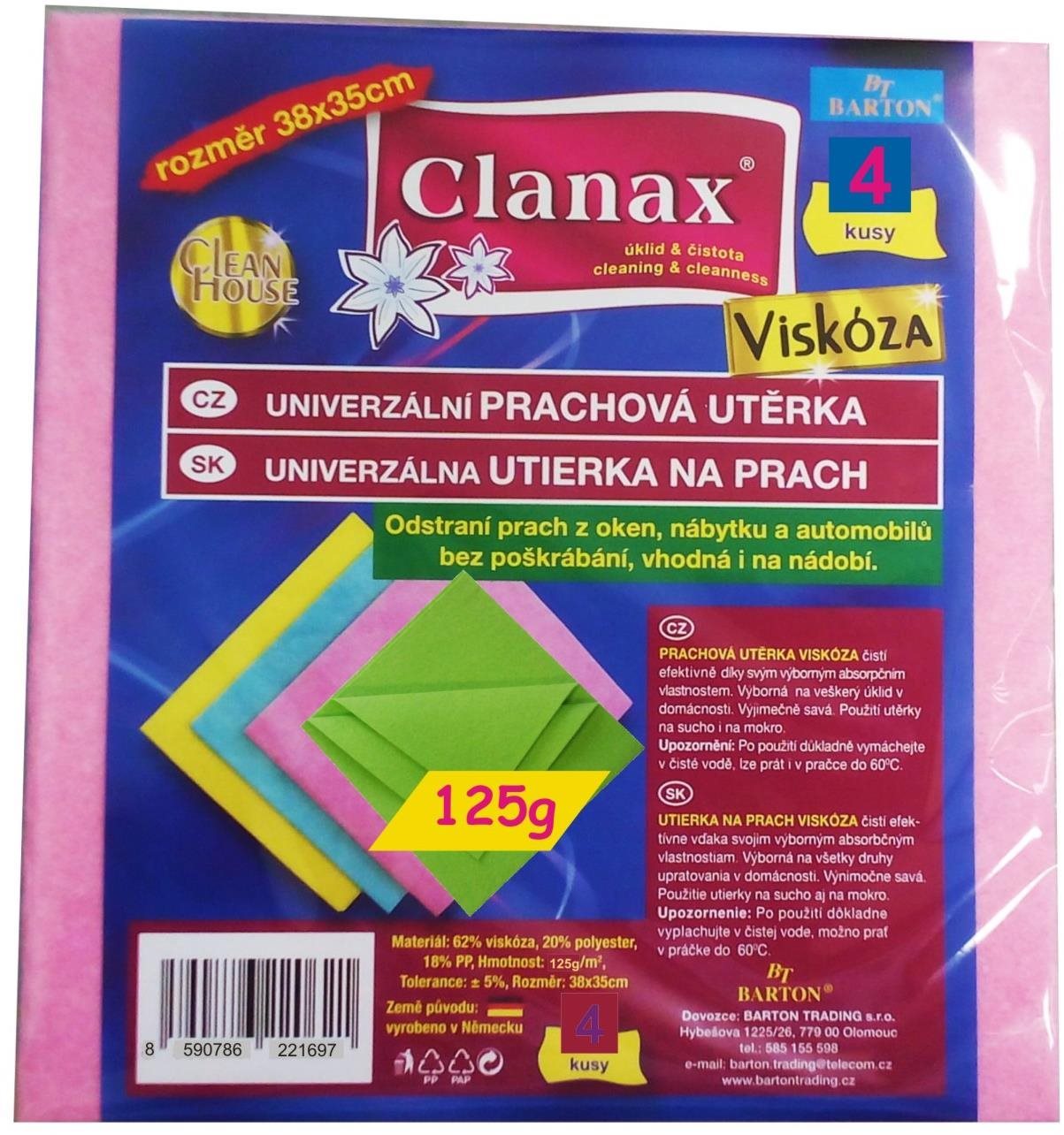 CLANAX viskózna utierka 125 g, 35 × 38 cm, 4 ks
