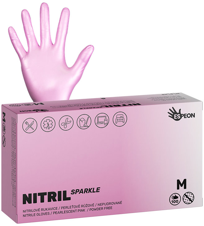 ESPEON Nitril Sparkle perleťovo ružové veľ. M, 100 ks