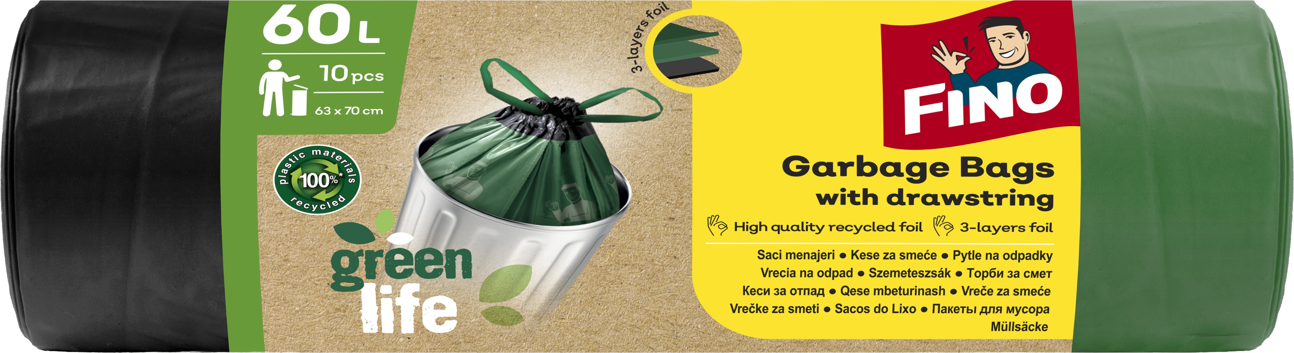 FINO LD Vrecia Green Life zaťahovacie 60 l, 10 ks