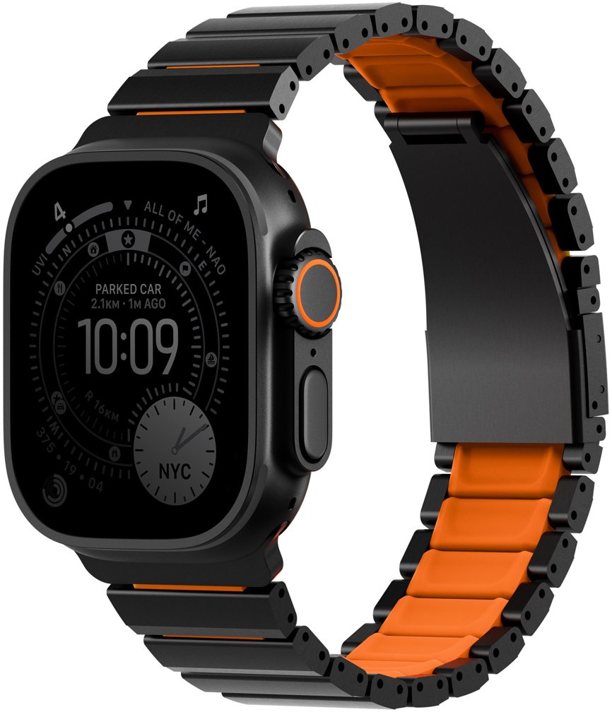 UNIQ Strova Flex pre Apple Watch 49/46/45/44 mm, Midnight black/Volt orange