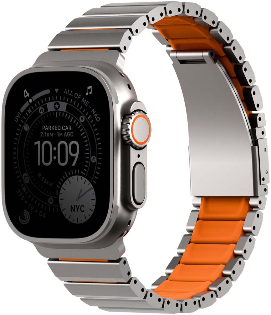 UNIQ Strova Flex pre Apple Watch 49/46/45/44 mm, Titanium silver/Volt orange