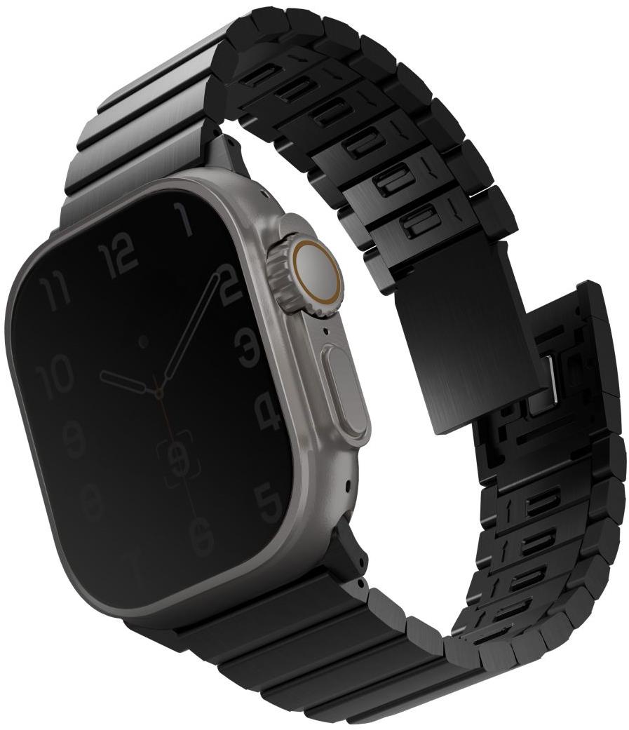 Uniq Strova Mag článkový oceľový na Apple Watch 49/45/44/42mm, Midnight black