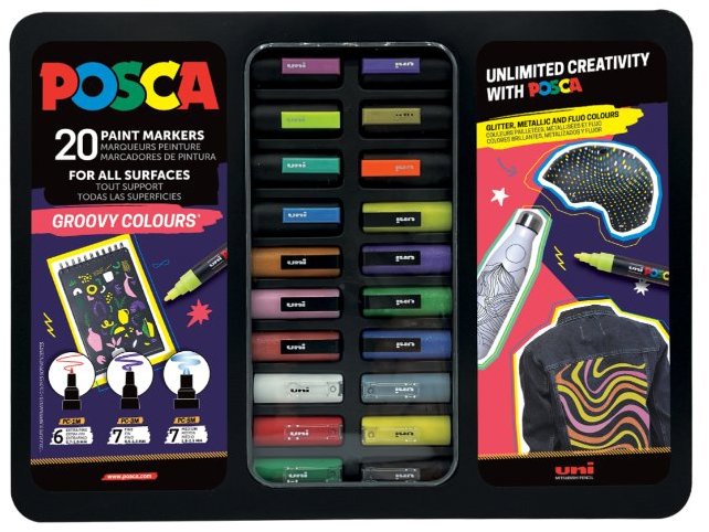 UNI Posca PC-1M/PC-3M/PC-5M, GROOVY - sada 20 ks