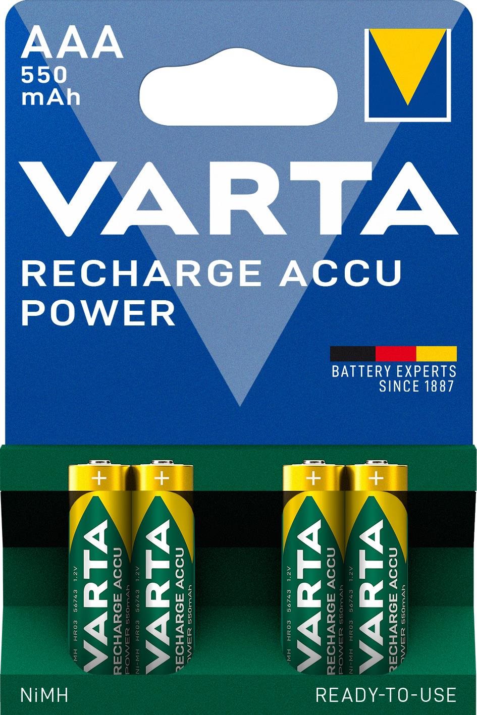 VARTA nabíjateľná batéria Recharge Accu Power AAA 550 mAh R2U 4 ks
