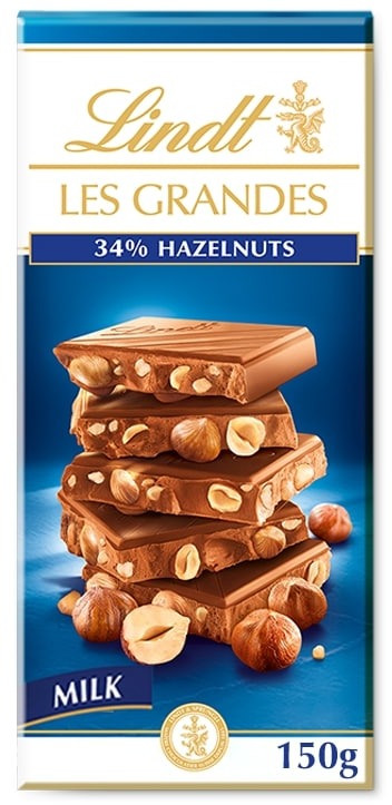 LINDT Les Grandes Mliečna čokoláda s celými lieskovými jadrami 150 g