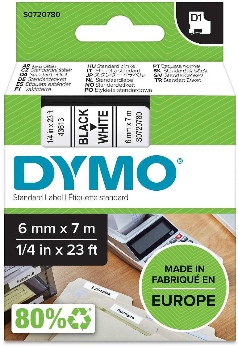 Dymo D1, S0720780, 6 mm, biela / čierna