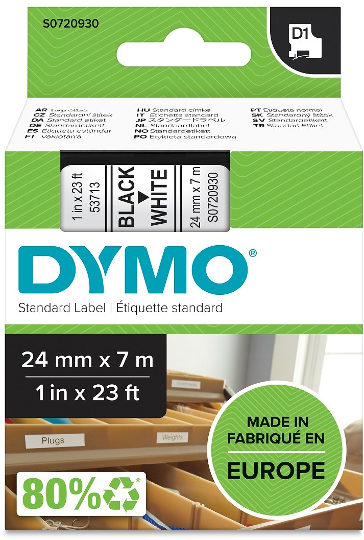 Dymo D1, 53713, S0720930, biela/čierna, 24 mm