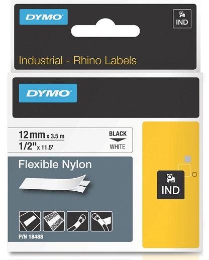 DYMO nylonová flexibilná páska Rhino D1 12 mm × 3,5 m, čierna na bielej