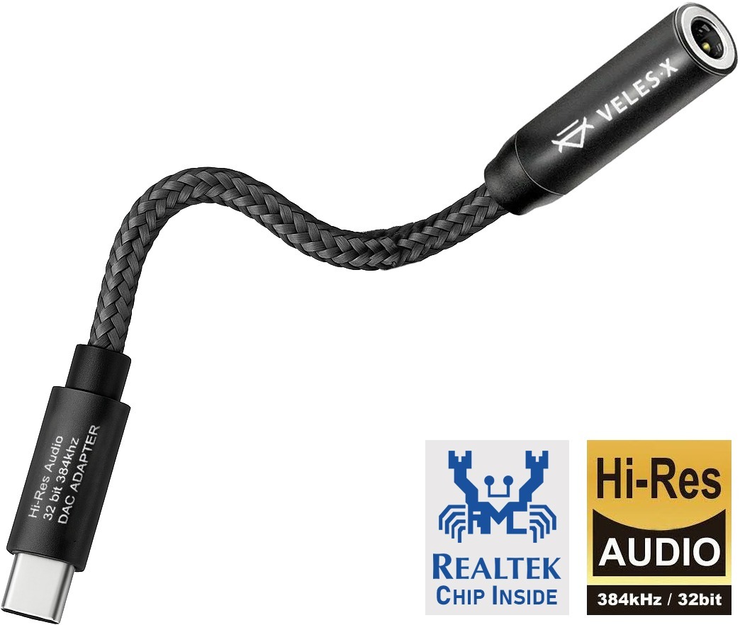 Veles-X Hi-Res DAC audio adaptér – Realtek Chip 384 kHz/32 bit, USB-C na 3,5 mm jack