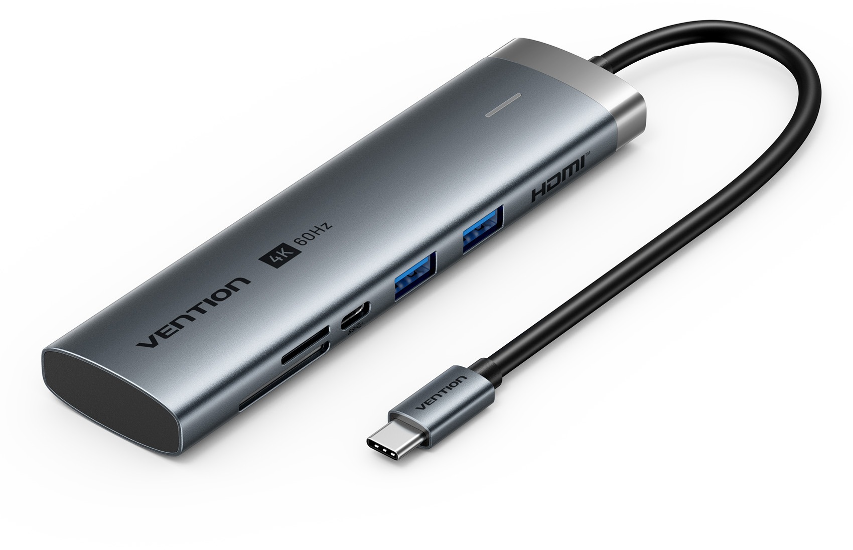 Vention USB-C to HDMI/USB 3.2 Gen 1 Type-C/USB 3.0*2/SD/TF/PD Docking Station 0,15 m Gray Aluminum A