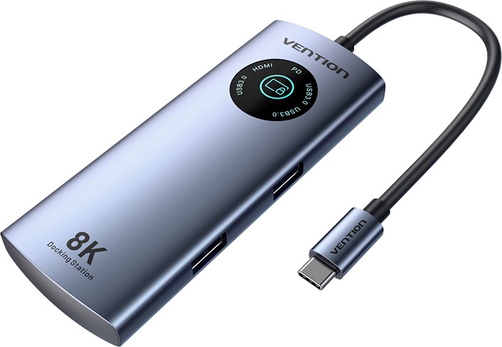 Vention USB-C na HDMI/USB 3.2 Gen 1 Type-C/USB 3.0*2/PD 8K Docking Station with LED Display 0,15 m A