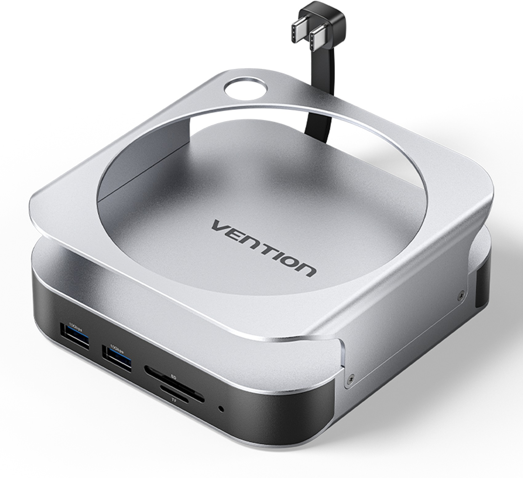 Vention USB-C*2 na DP/USB 3.2 Gen 2 Type-A*4/USB 3.2 Gen 2 Type-C/SD/TF/M.2 (NVMe)/3,5 mm TRRS Mac m