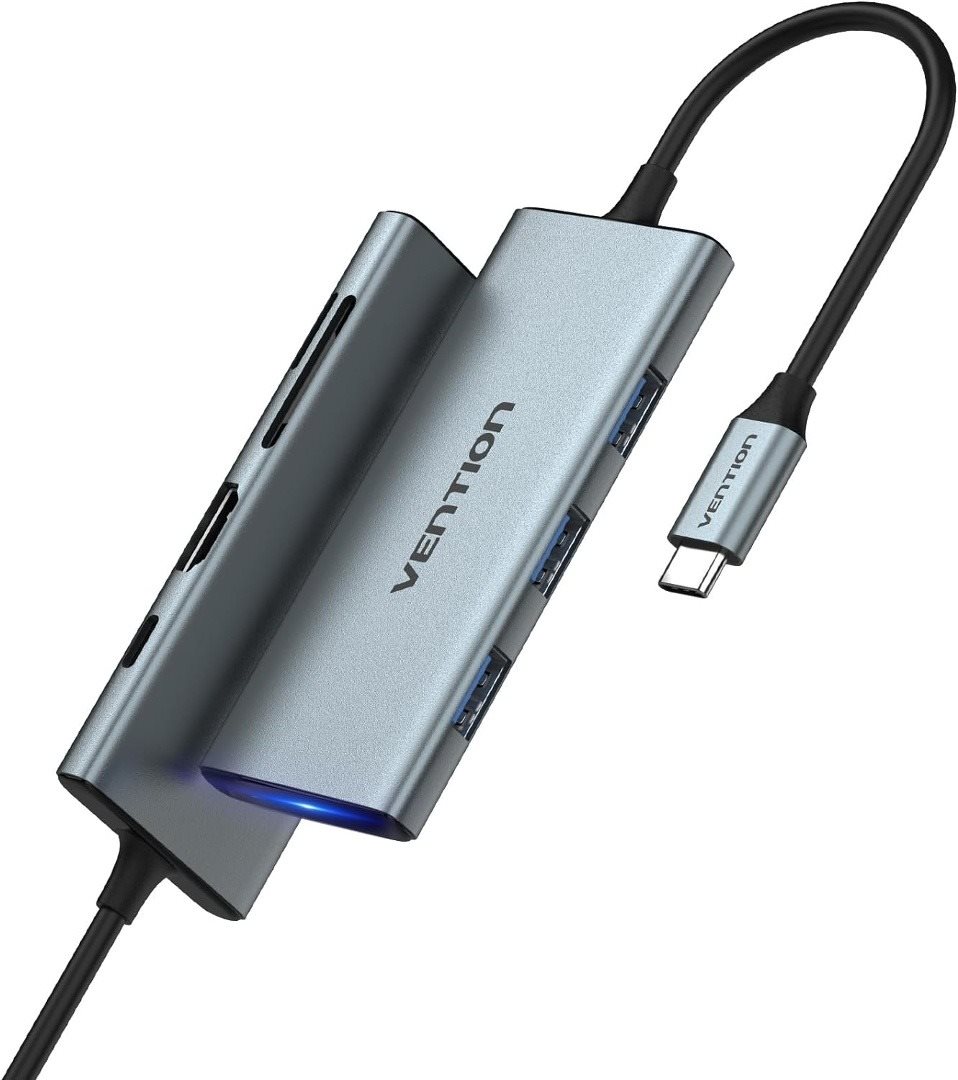 Vention USB-C to HDMI/USB 3.0× 3/SD/TF/PD Docking Station 0.15M Gray Aluminum Alloy Type (Slim and w