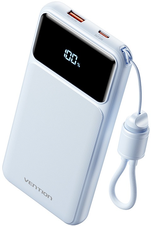 Vention 10 000 mAh (USB-C + USB-A) so zabudovaným káblom 22,5 W Blue LED Display Type