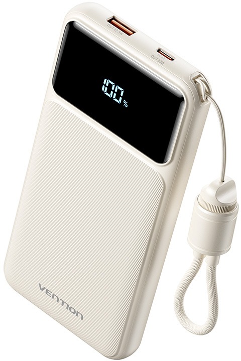 Vention 10 000 mAh (USB-C + USB-A) so zabudovaným káblom 22,5 W White LED Display Type