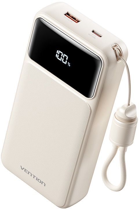 Vention 20 000 mAh (USB-C + USB-A) so zabudovaným káblom 22,5 W White LED Display Type
